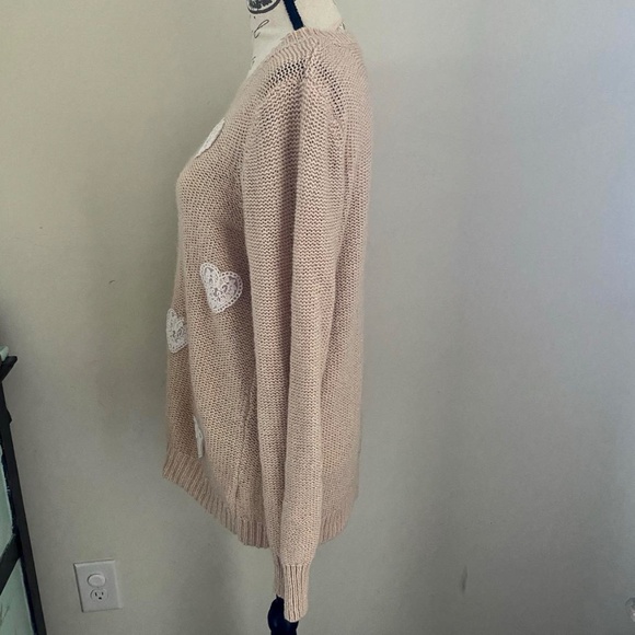 Lauren Conrad Pink Knit Sweater Lace Applique Hearts Size XL - Picture 4 of 9